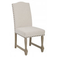 OSP Home Furnishings KMN-L32 Kingman Dining Chair with Antique Bronze Nailheads and Brushed legs in Linen Fabric